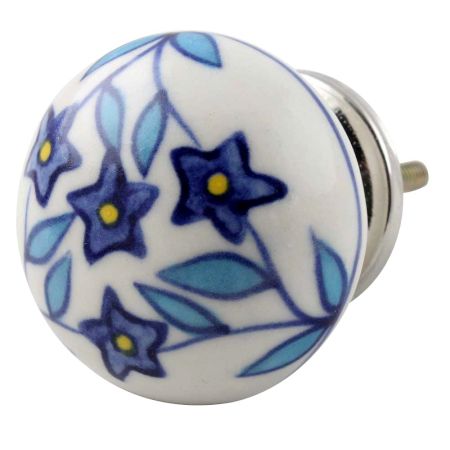 Blue Star Ceramic Floral Drawer Knob